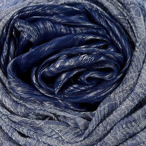 Silvery Navy and Light Blue Scarf with Silver Threading 57X19 - Picture 1 of 14
